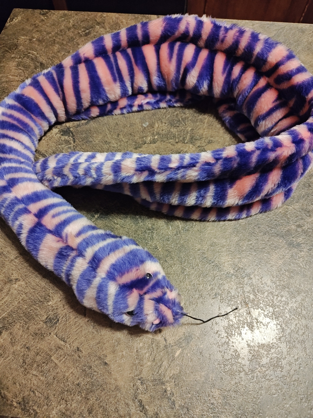 Plush Eel Snake Scarf in Pink and Purple Stripe